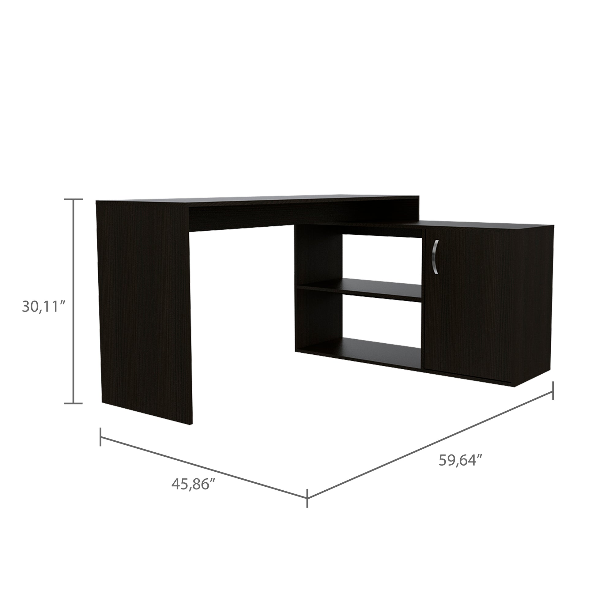 Lyncliff 1 Drawer 2 Shelf L Shaped Office Desk Black Wengue Black Particle Board