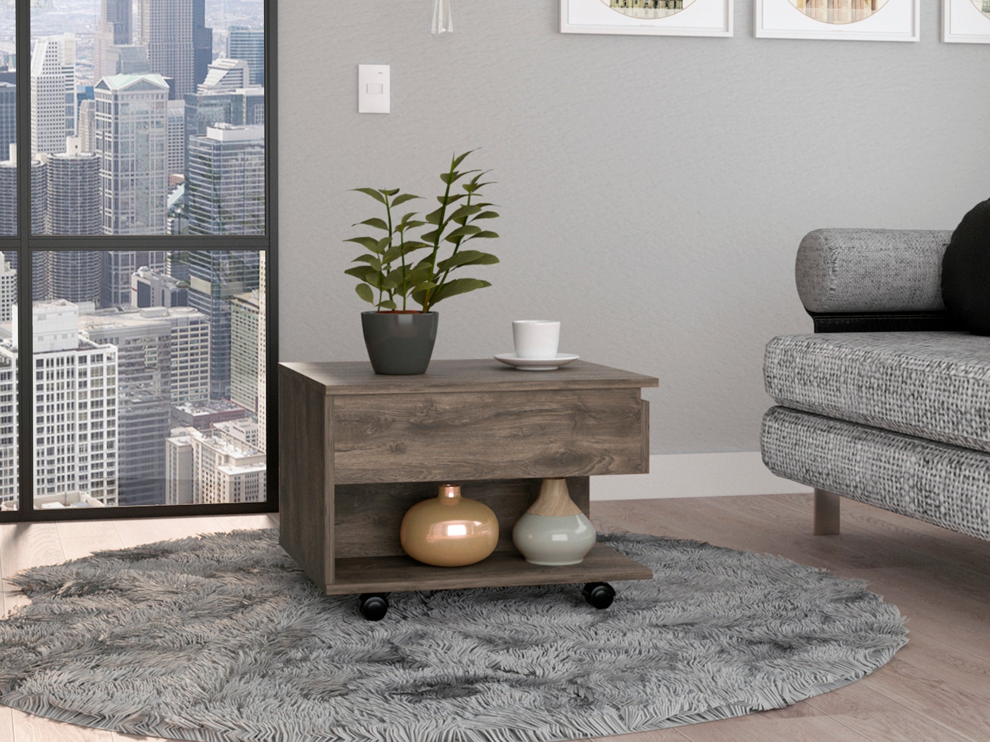 Dark Brown 1 Drawer 1 Shelf Lift Top Coffee Table Brown Particle Board