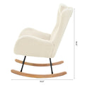 Rocking Chair Nursery, Teddy Upholstered Rocker Glider Chair With High Backrest, Adjustable Headrest & Pocket, Comfy Glider Chair For Nursery, Bedroom, Living Room, Offices, Rubber Wood, Beige Beige Polyester