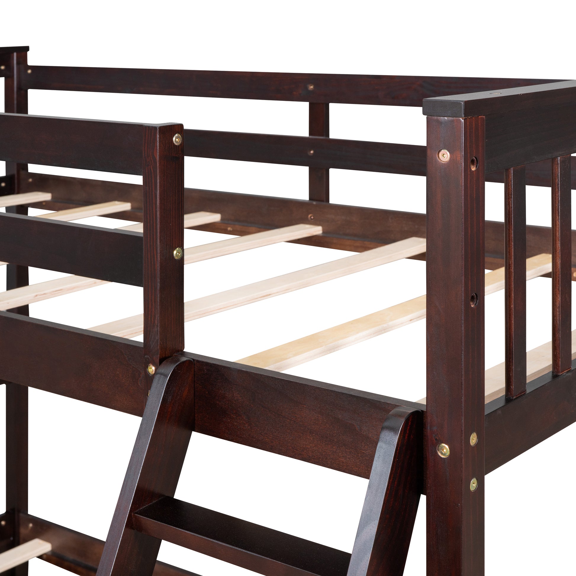 Twin Over Full Bunk Bed With Ladders And Two Storage Drawers Espresso Old Sku:Lt000165Aap Twin Espresso Solid Wood