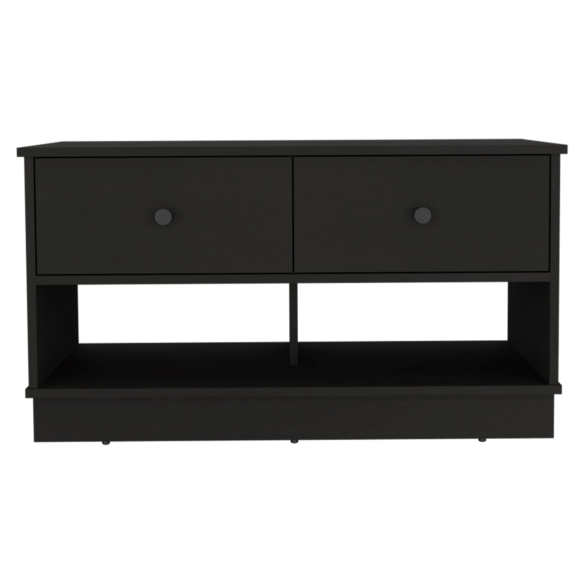 Willamette Rectangle 2 Shelf 2 Drawer Storage Bench Black Wengue Black Particle Board