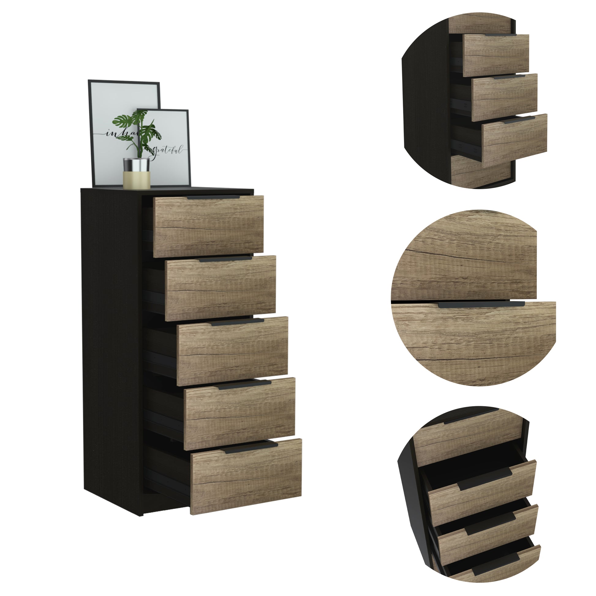 Cannon 5 Drawer Rectangle Dresser Black Wengue And Light Oak Black Particle Board