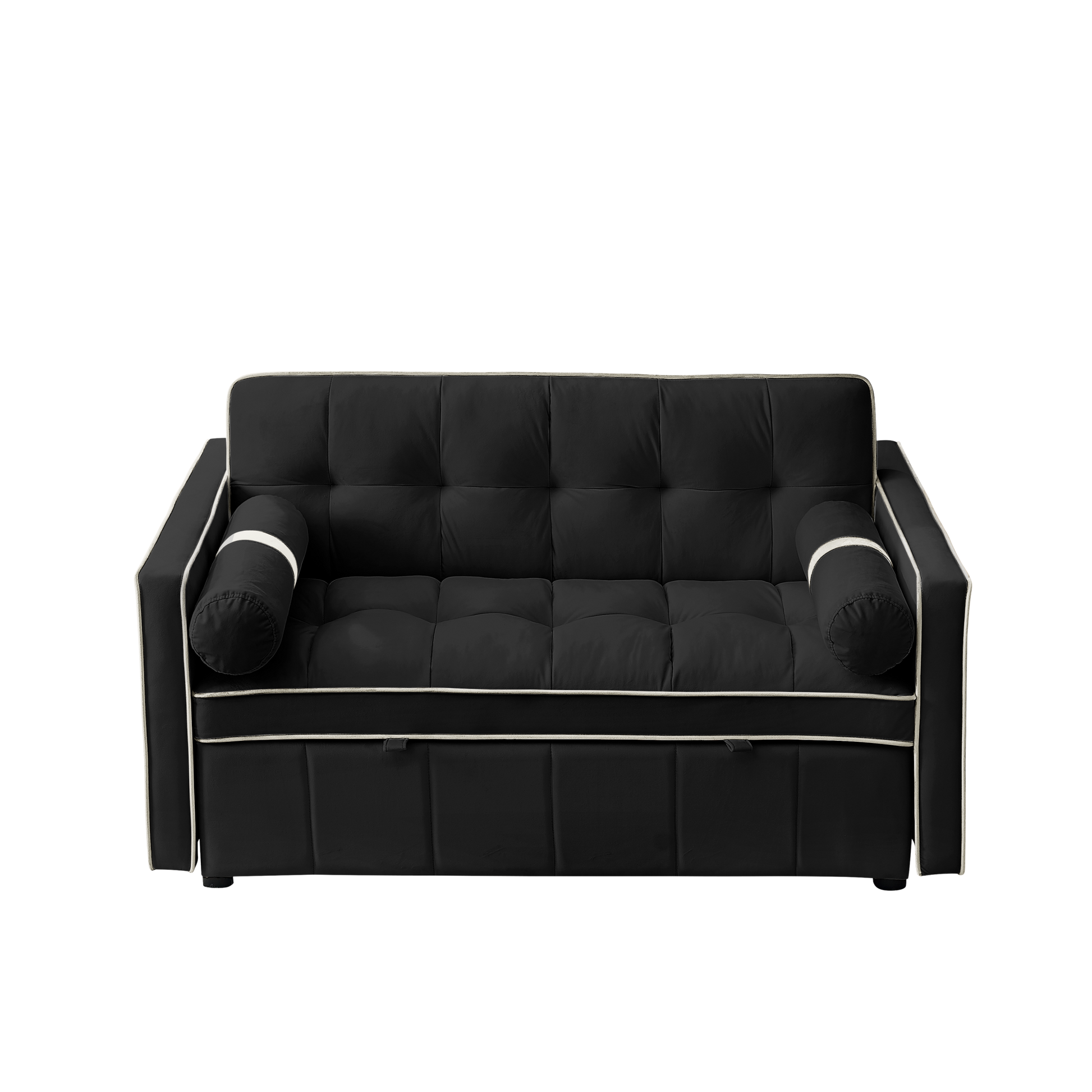 Modern 55.5" Pull Out Sleep Sofa Bed 2 Seater Loveseats Sofa Couch With Side Pockets, Adjsutable Backrest And Lumbar Pillows For Apartment Office Living Room Black Foam Velvet