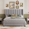 Queen Size Storage Bed Velvet Upholstered Platform Bed With A Big Drawer Gray Gray Velvet