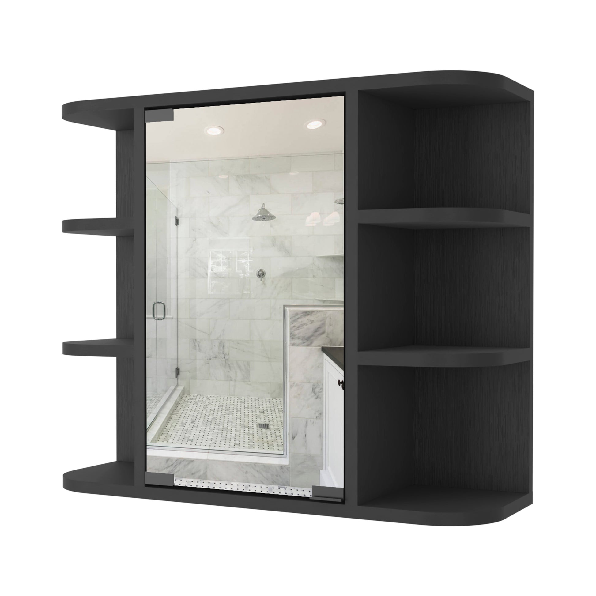 Roseburg 6 Shelf Medicine Cabinet With Mirorr Black Wengue Black Particle Board