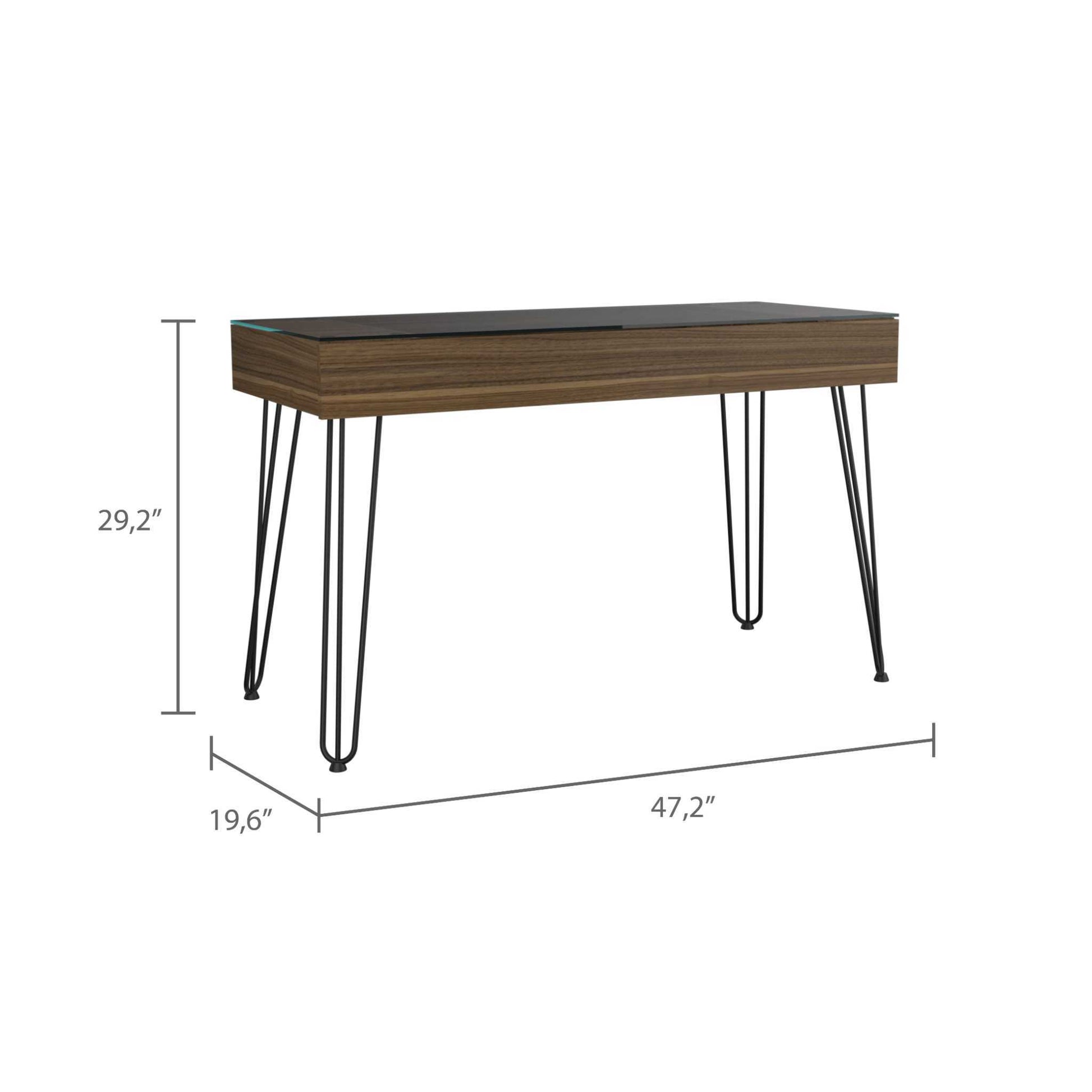 Mahogany 1 Drawer Rectangle Writing Desk With Hairpin Legs Brown Particle Board