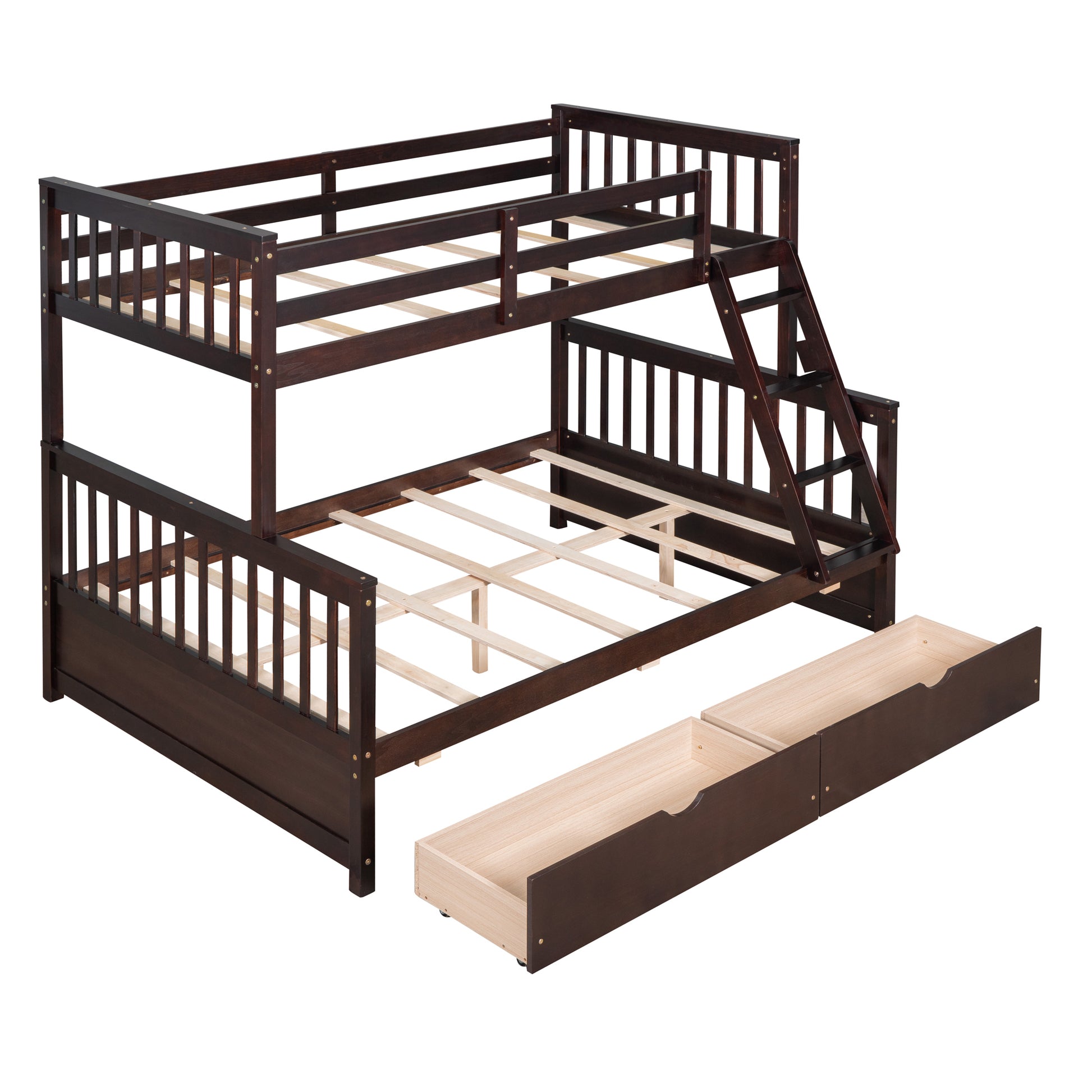 Twin Over Full Bunk Bed With Ladders And Two Storage Drawers Espresso Old Sku:Lt000165Aap Twin Espresso Solid Wood