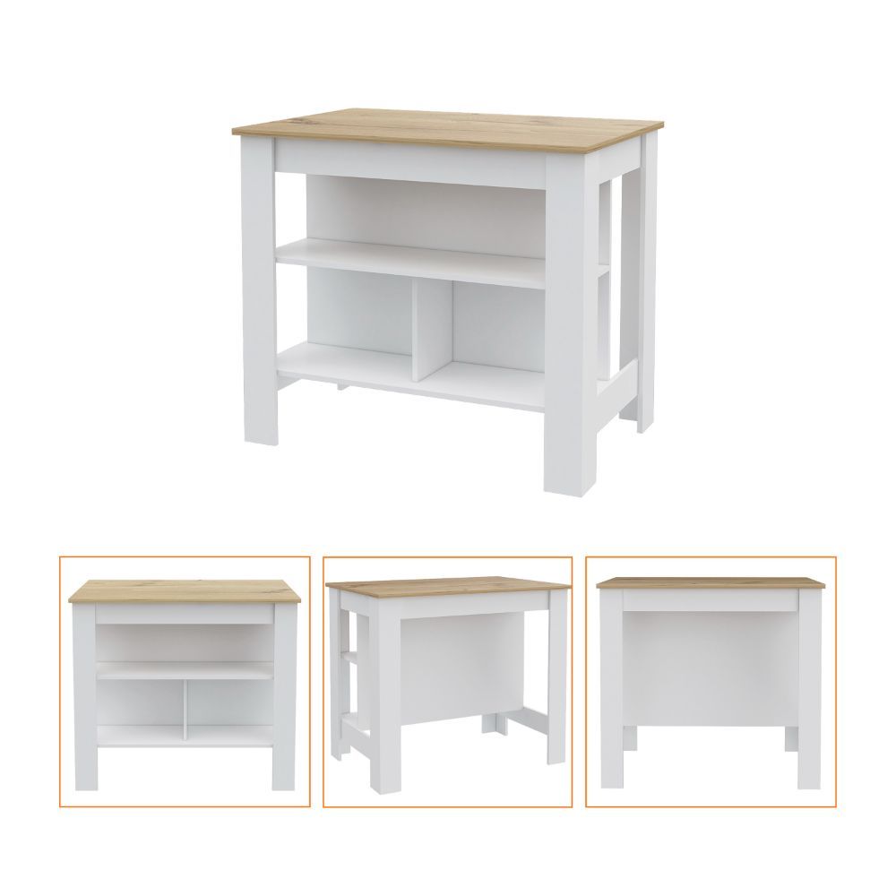 Rockaway 3 Shelf Kitchen Island White And Light Oak White Particle Board