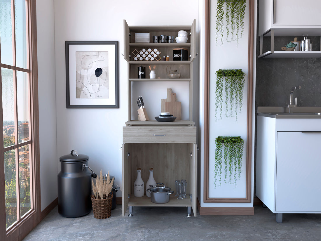 Santa Maria 1 Drawer 1 Shelf Area Pantry With Adjustable Metal Legs Light Grey Light Gray Particle Board