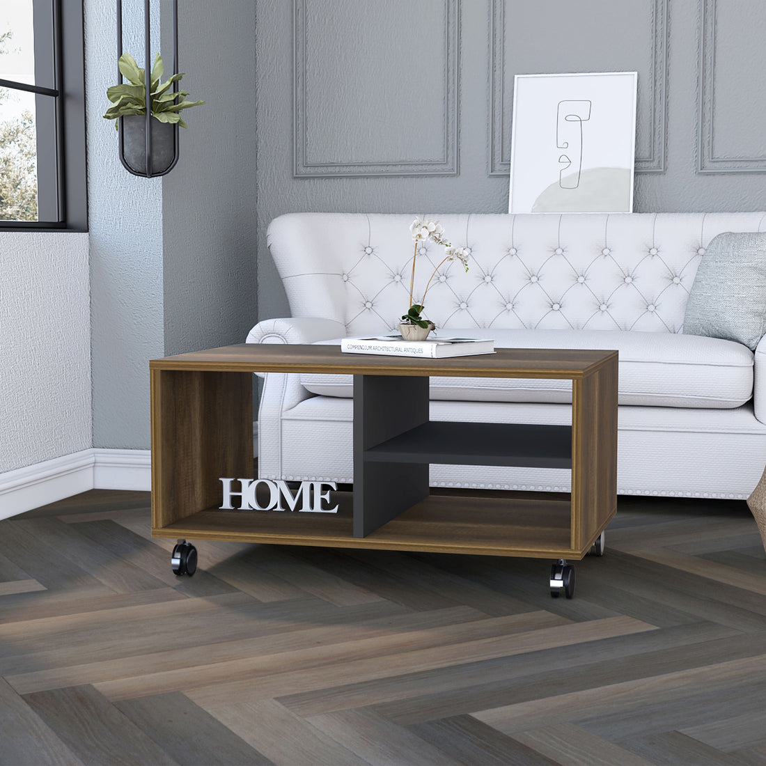 Willow 3 Shelf Rectangle Coffee Table Walnut And Black Brown Primary Living Space Contemporary Shelves Rectangular Particle Board