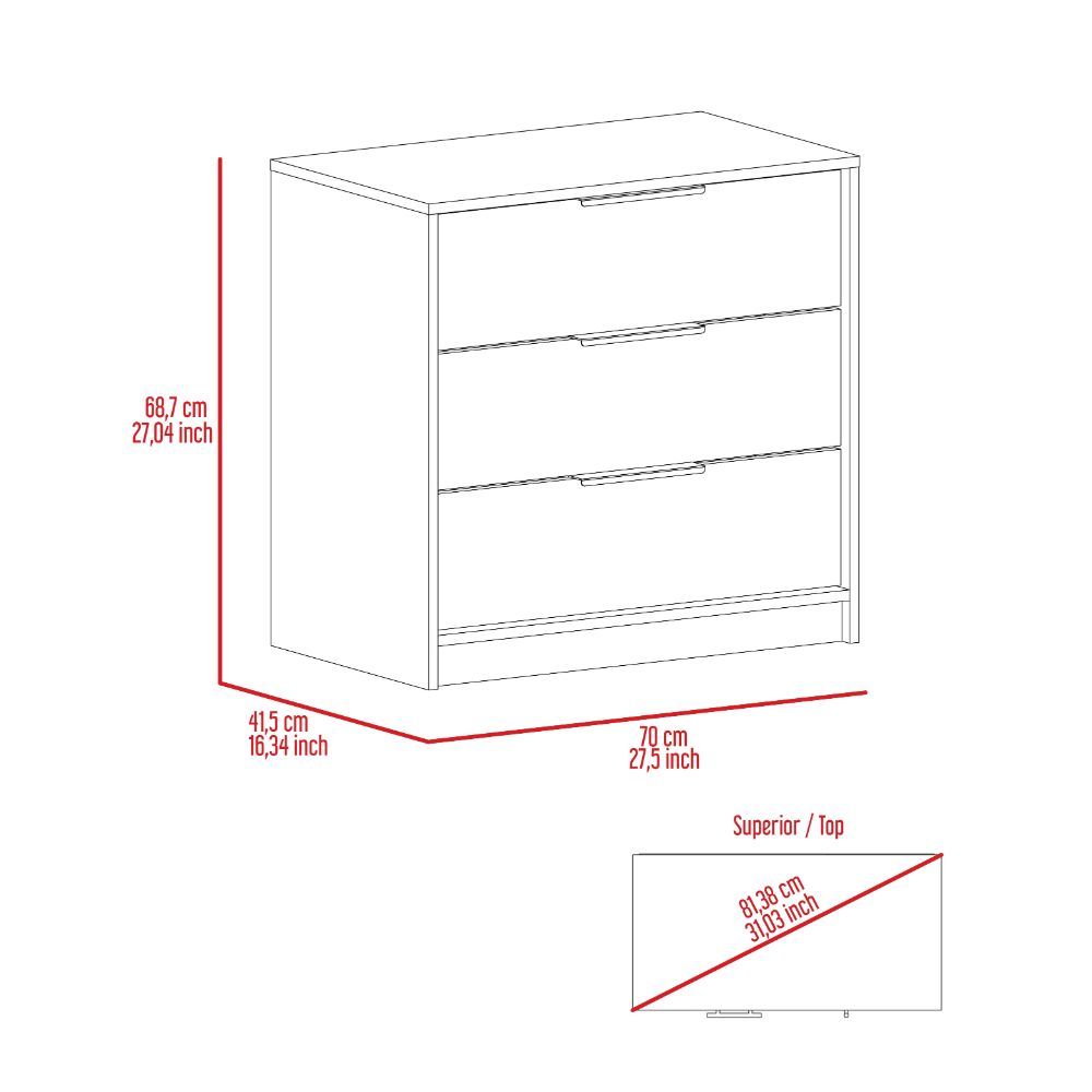 Cannon 3 Drawer Rectangle Dresser Light Grey Light Gray Particle Board