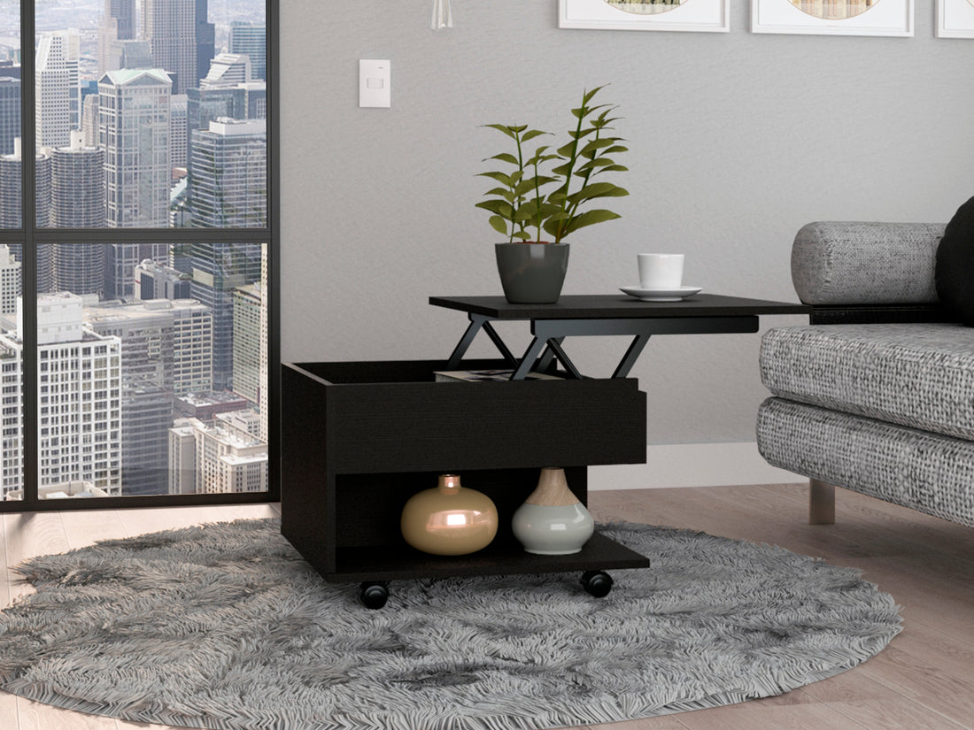 Black Wengue 1 Drawer 1 Shelf Lift Top Coffee Table Black Particle Board