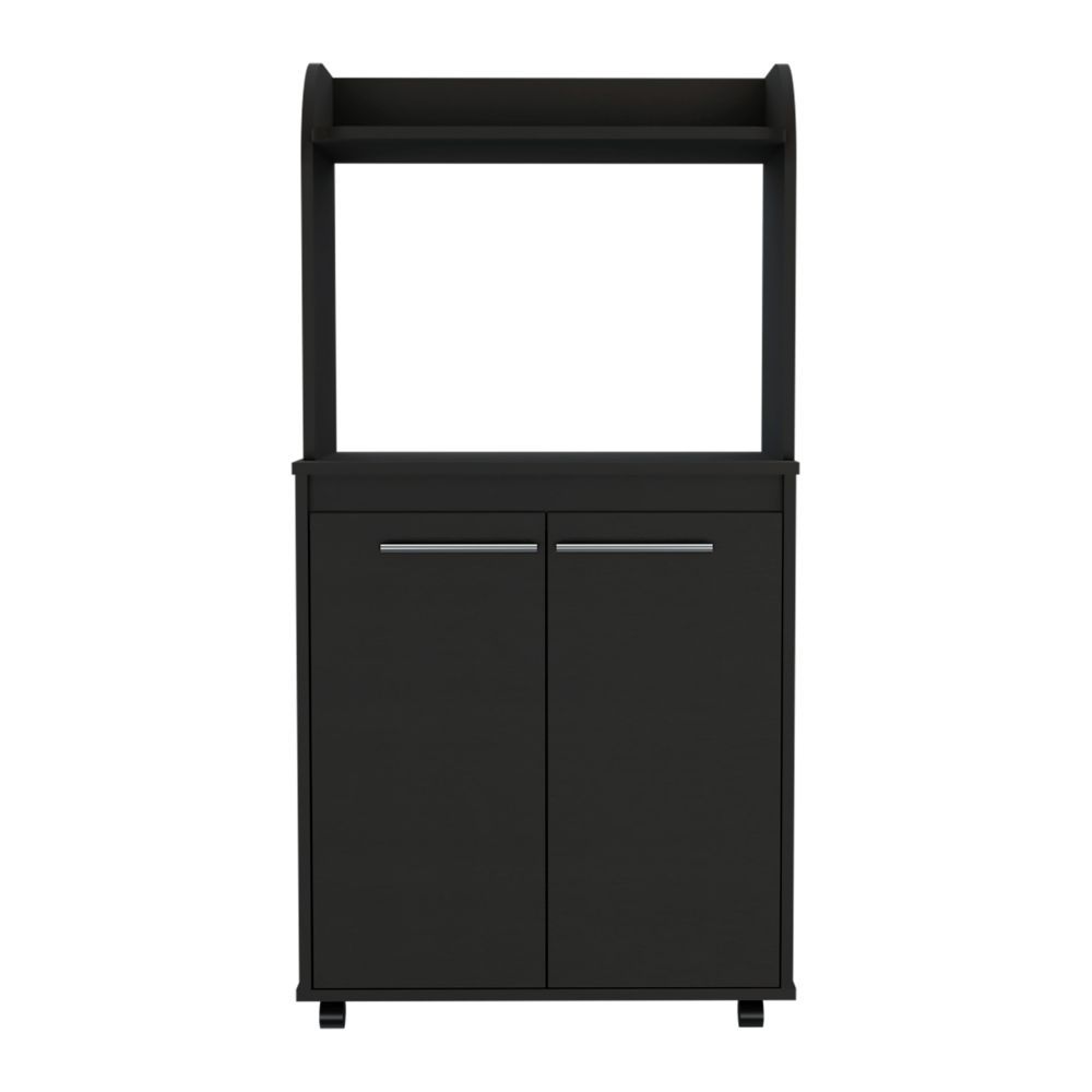 Black Wengue 1 Shelf 2 Door Kitchen Pantry Black Particle Board