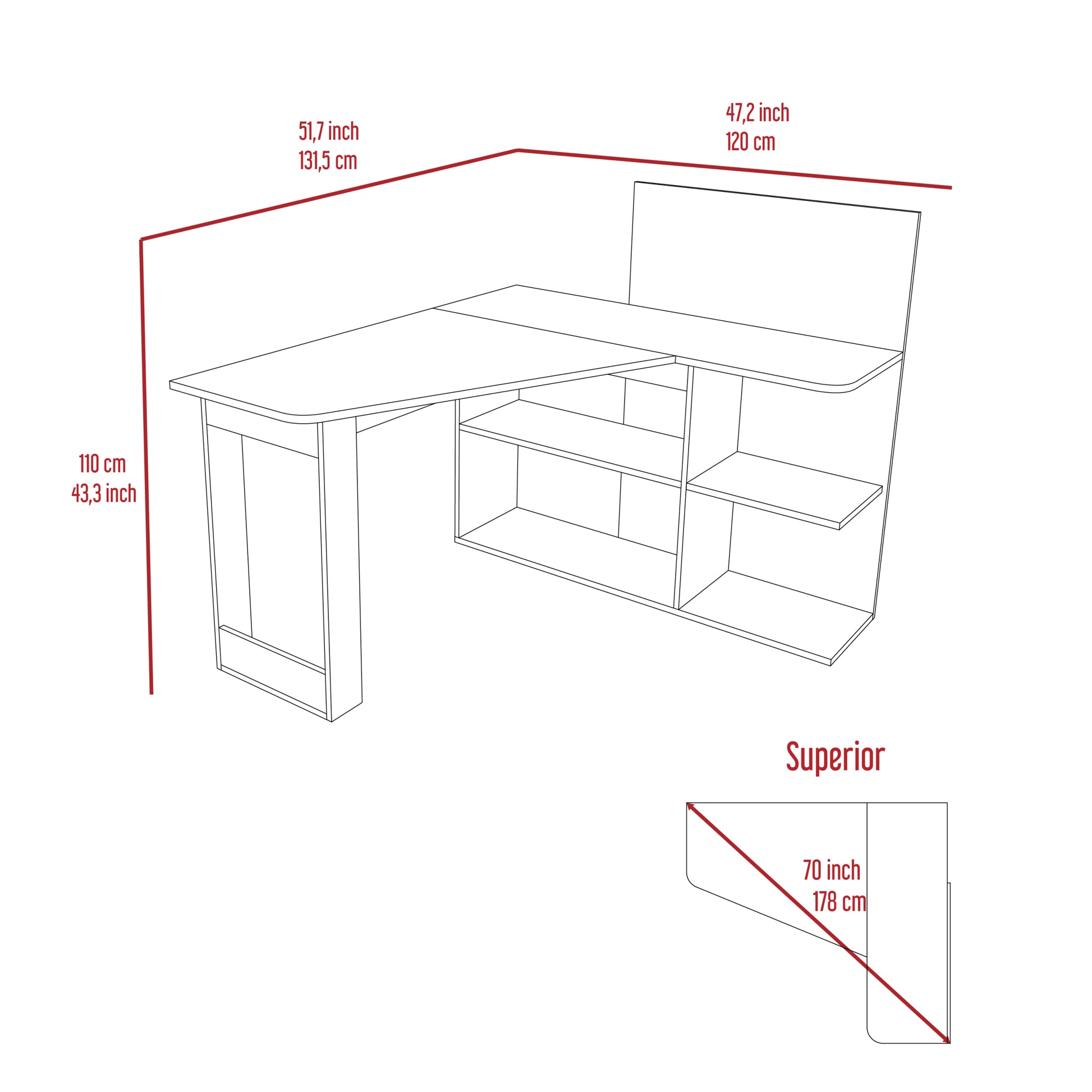 Fairfield 4 Shelf L Shaped Computer Desk Smokey Oak Gray Particle Board