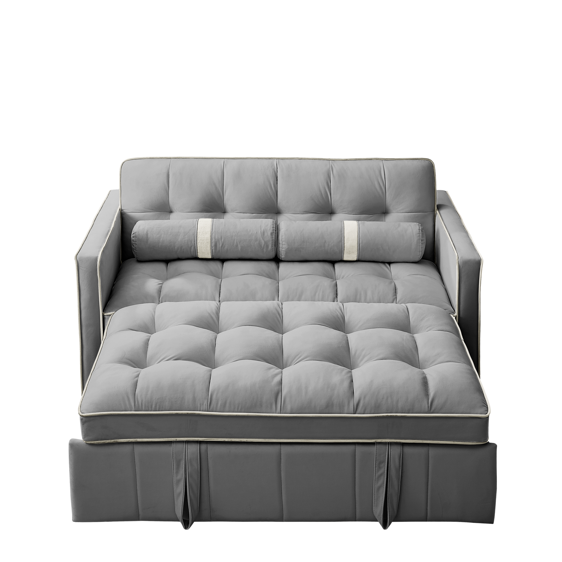 Modern 55.5" Pull Out Sleep Sofa Bed 2 Seater Loveseats Sofa Couch With Side Pockets, Adjsutable Backrest And Lumbar Pillows For Apartment Office Living Room Grey Foam Velvet