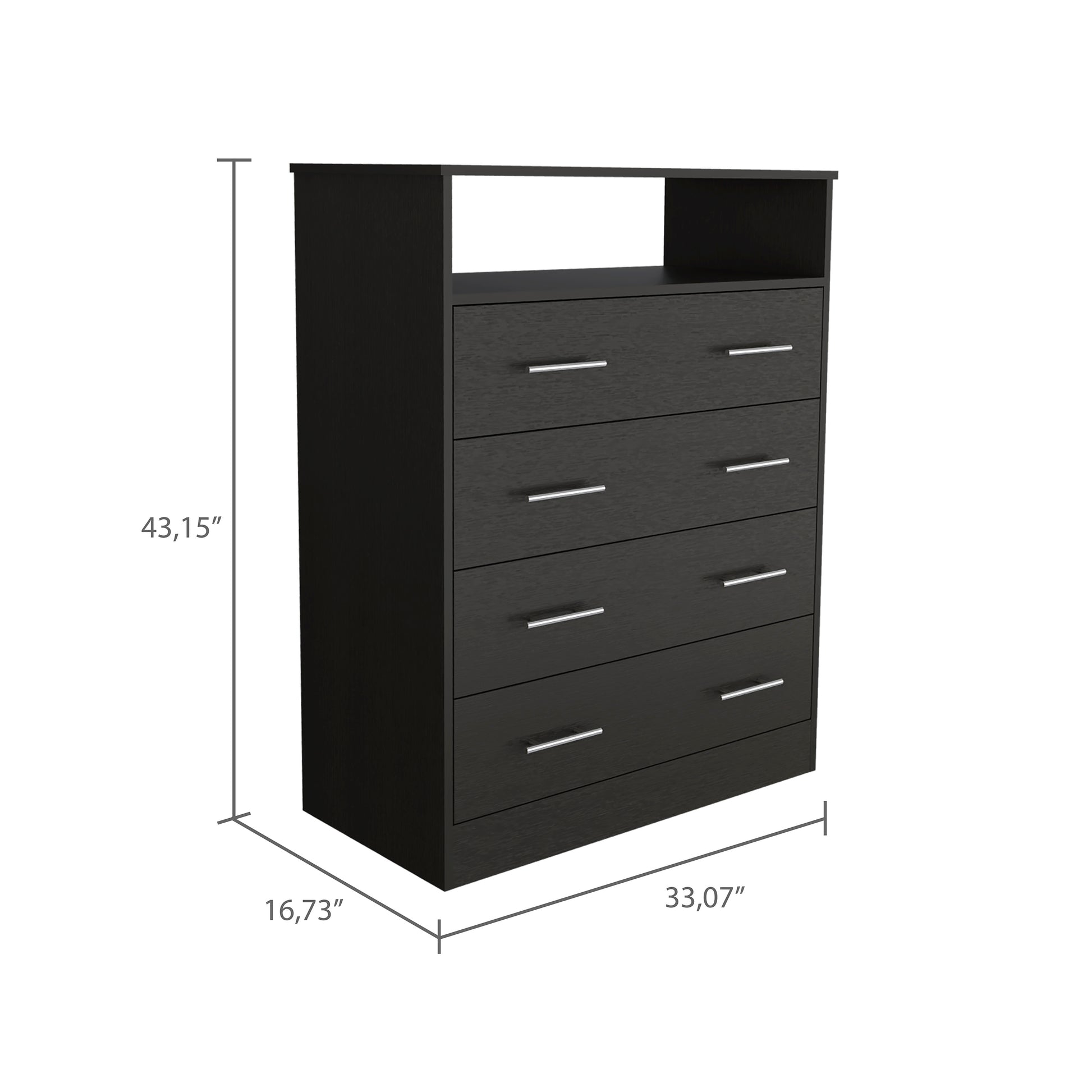 Black Wengue 4 Drawer Rectangle Dresser Black Bedroom Particle Board