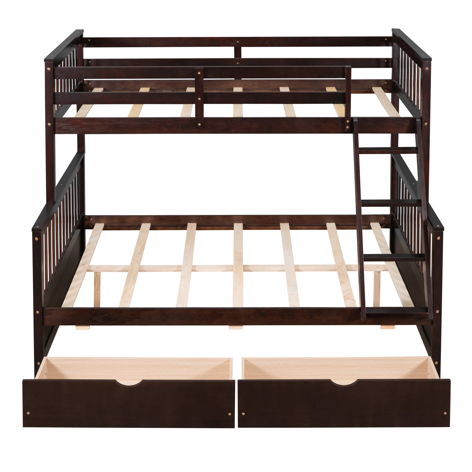 Twin Over Full Bunk Bed With Ladders And Two Storage Drawers Espresso Old Sku:Lt000165Aap Twin Espresso Solid Wood