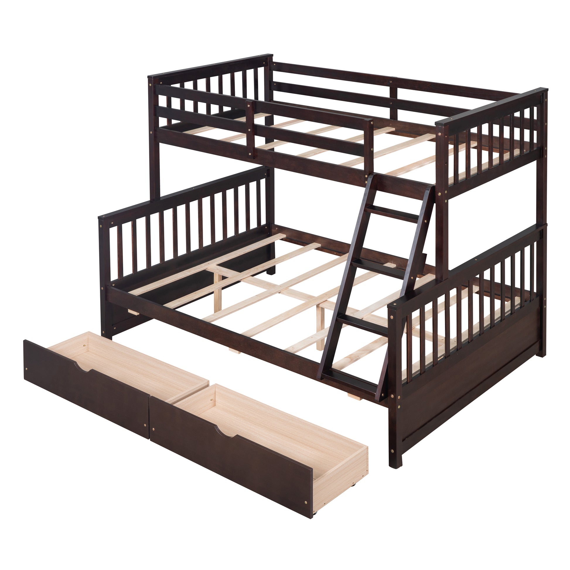 Twin Over Full Bunk Bed With Ladders And Two Storage Drawers Espresso Old Sku:Lt000165Aap Twin Espresso Solid Wood