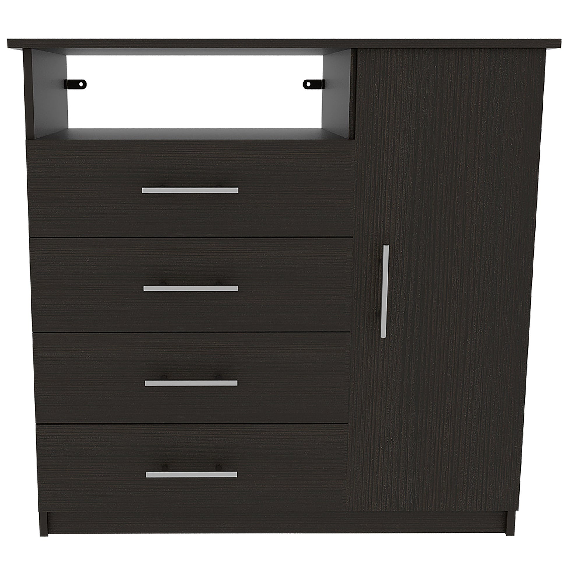 Black Wengue 4 Drawer 1 Shelf Dresser Black Primary Living Space Particle Board