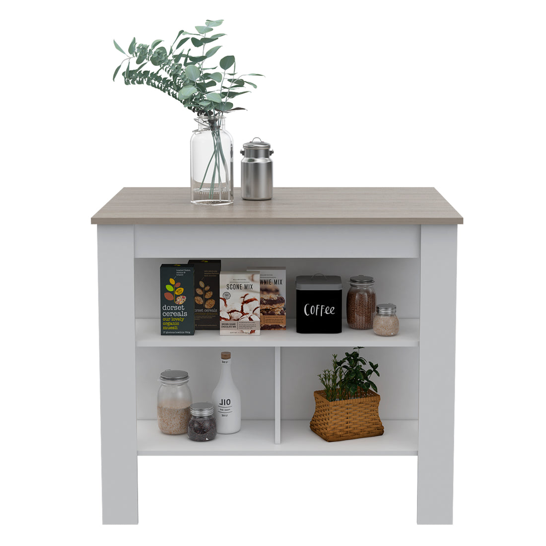 Rockaway 3 Shelf Kitchen Island White And Light Grey White Particle Board