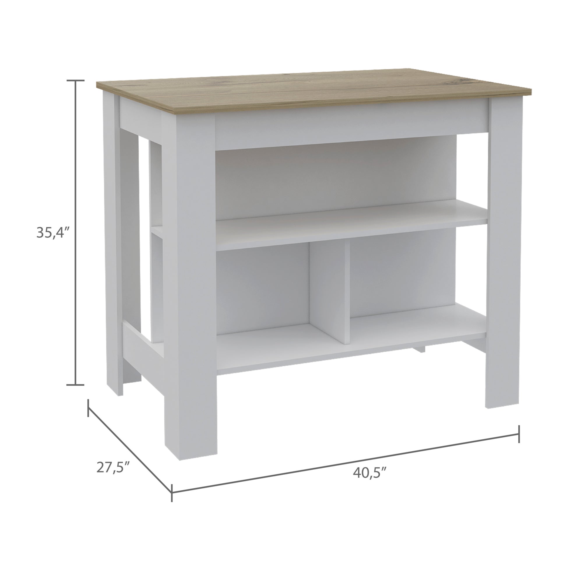 Rockaway 3 Shelf Kitchen Island White And Light Oak White Particle Board