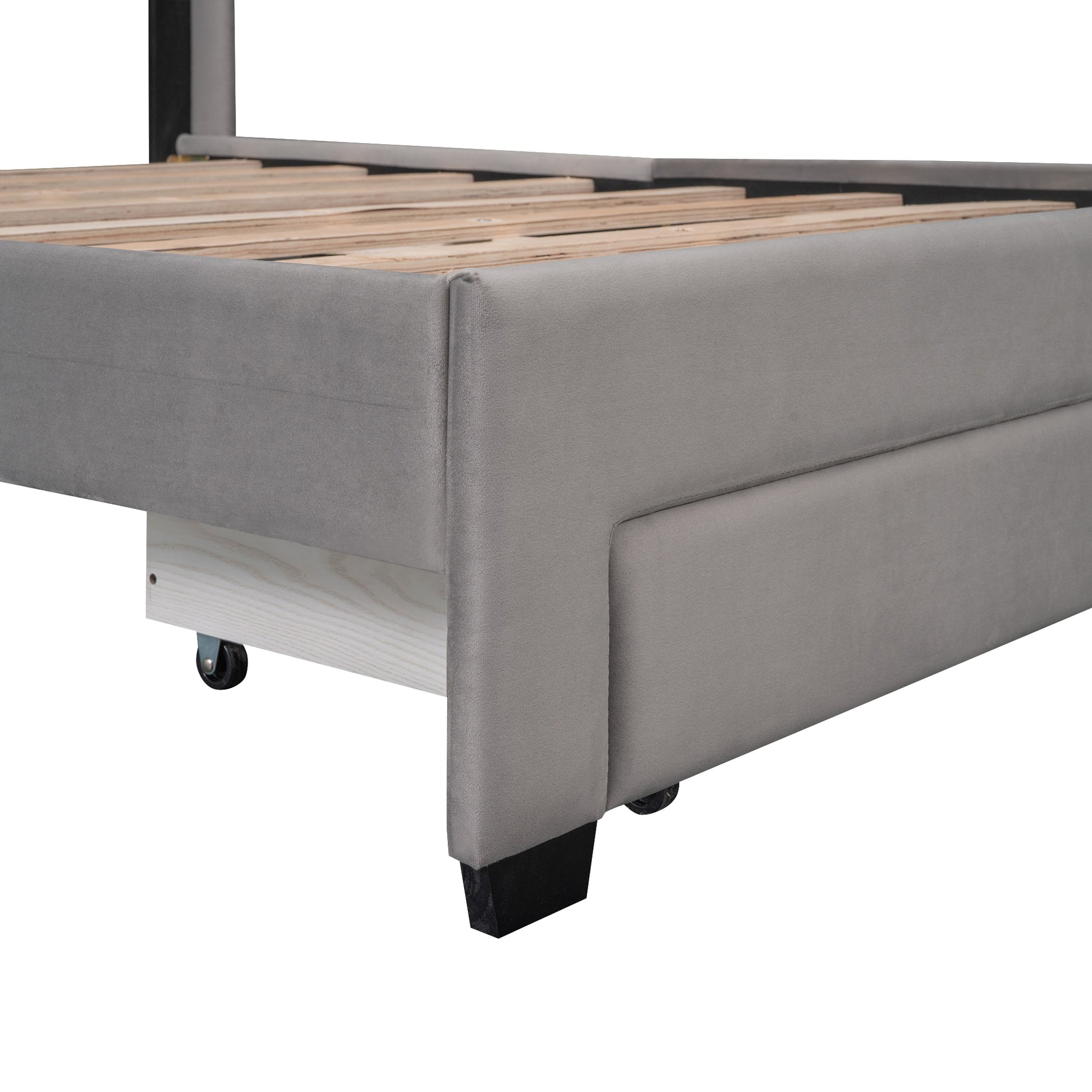 Queen Size Storage Bed Velvet Upholstered Platform Bed With A Big Drawer Gray Gray Velvet