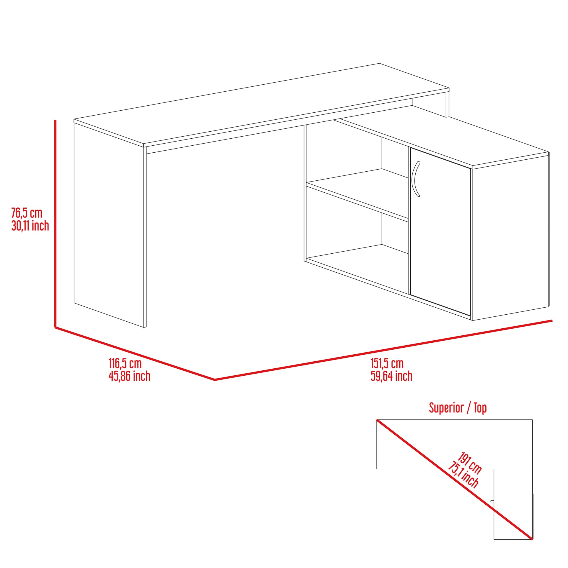 Lyncliff 1 Drawer 2 Shelf L Shaped Office Desk White White Particle Board