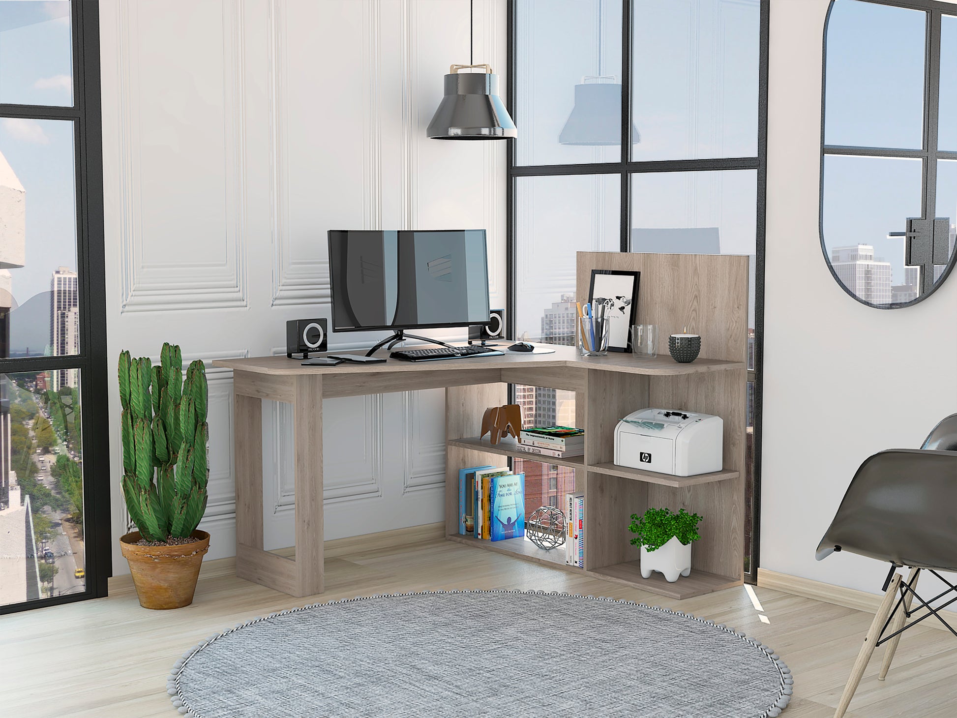 Fairfield 4 Shelf L Shaped Computer Desk Light Gray Light Gray Particle Board