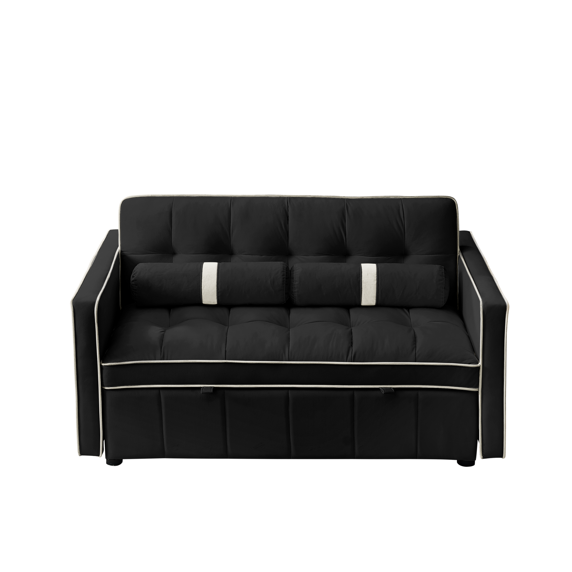 Modern 55.5" Pull Out Sleep Sofa Bed 2 Seater Loveseats Sofa Couch With Side Pockets, Adjsutable Backrest And Lumbar Pillows For Apartment Office Living Room Black Foam Velvet