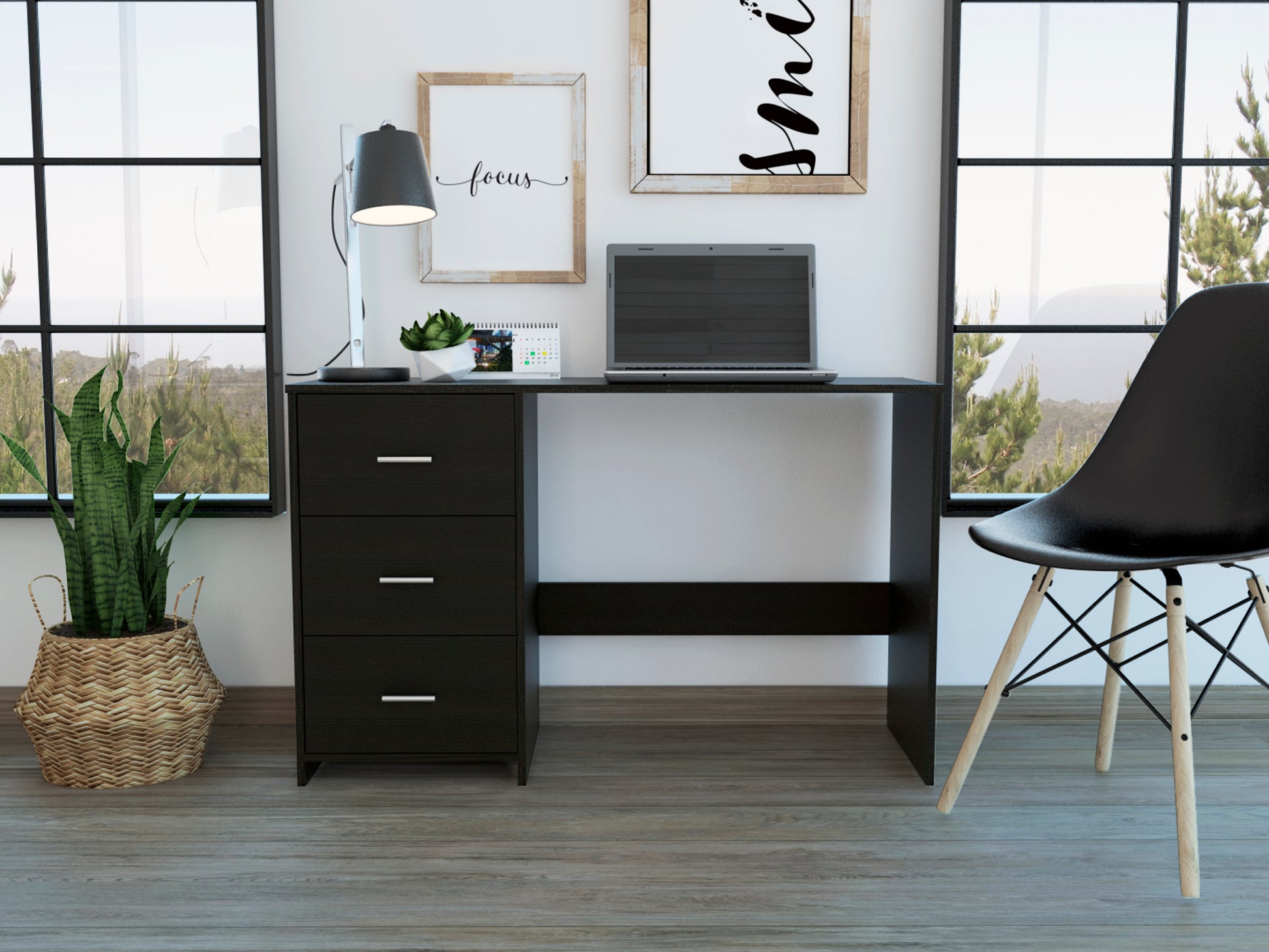 Ventura 3 Drawer Writing Desk Black Wengue Black Particle Board