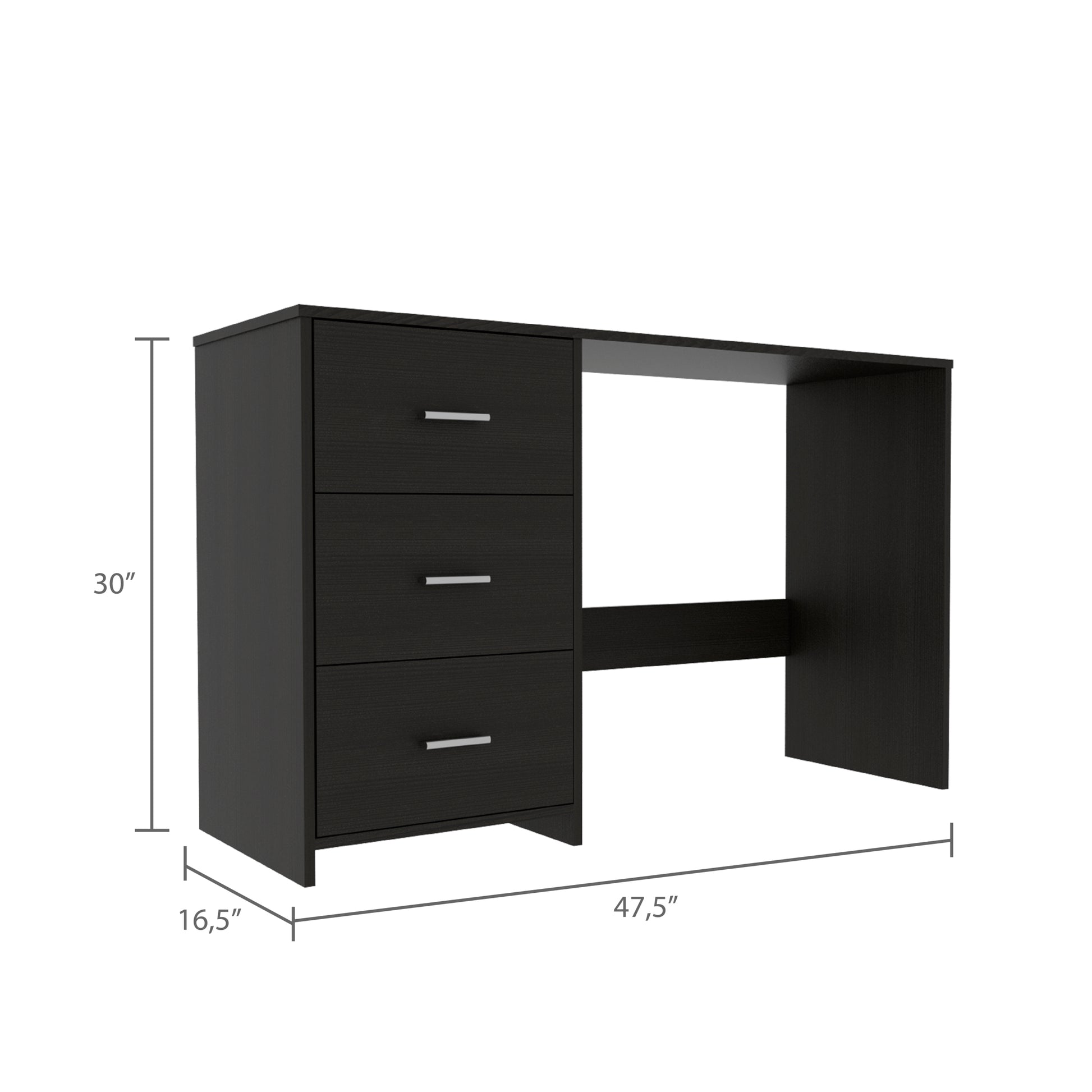 Ventura 3 Drawer Writing Desk Black Wengue Black Particle Board