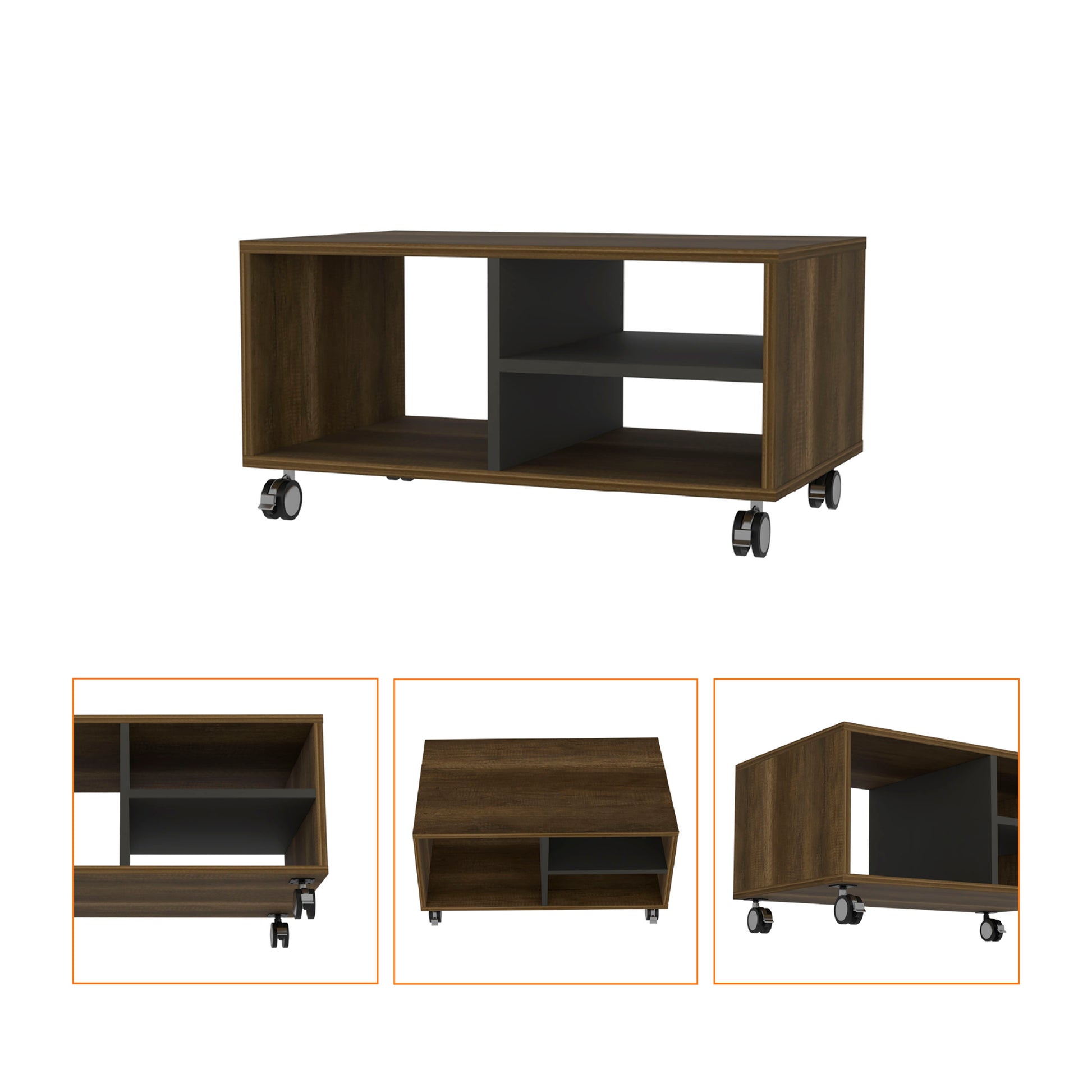 Willow 3 Shelf Rectangle Coffee Table Walnut And Black Brown Primary Living Space Contemporary Shelves Rectangular Particle Board