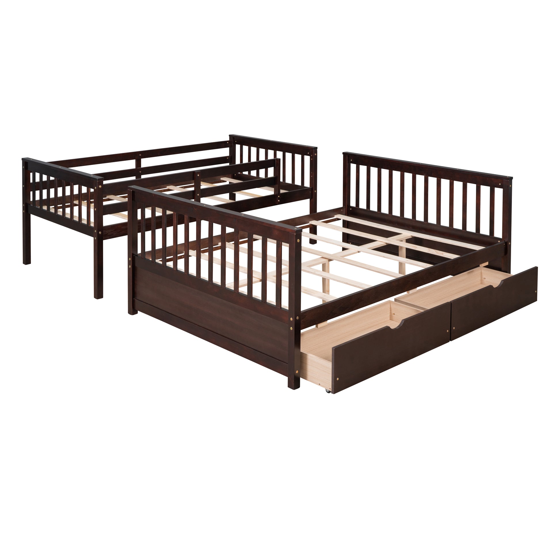 Twin Over Full Bunk Bed With Ladders And Two Storage Drawers Espresso Old Sku:Lt000165Aap Twin Espresso Solid Wood