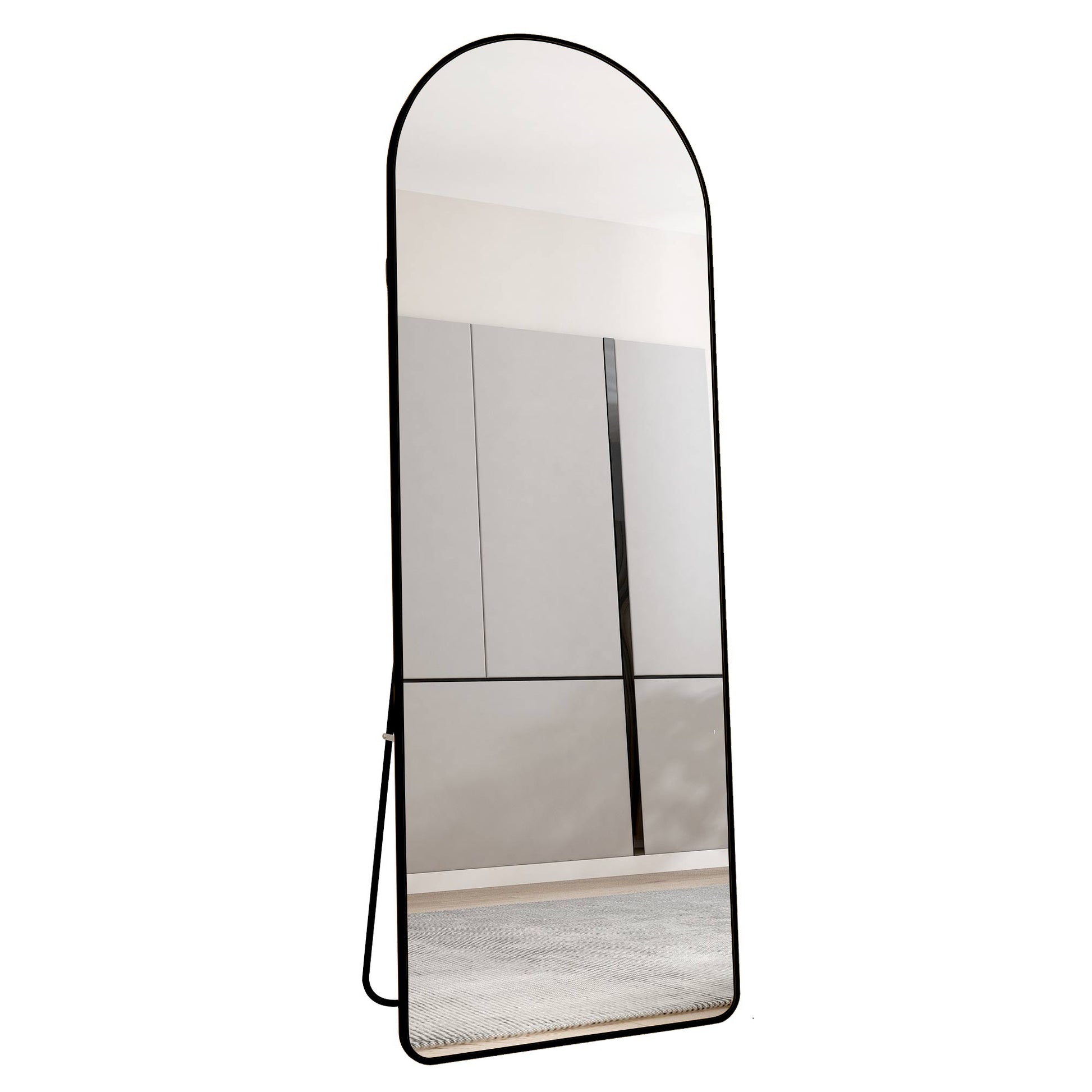 The 3St Generation Of Floor Mounted Full Length Mirrors. Aluminum Alloy Metal Frame Arched Wall Mirror, Bathroom Makeup Mirror, Bedroom Porch, Clothing Store, Wall Mounted. Black 65 "* 23" W1151109084 Black Glass