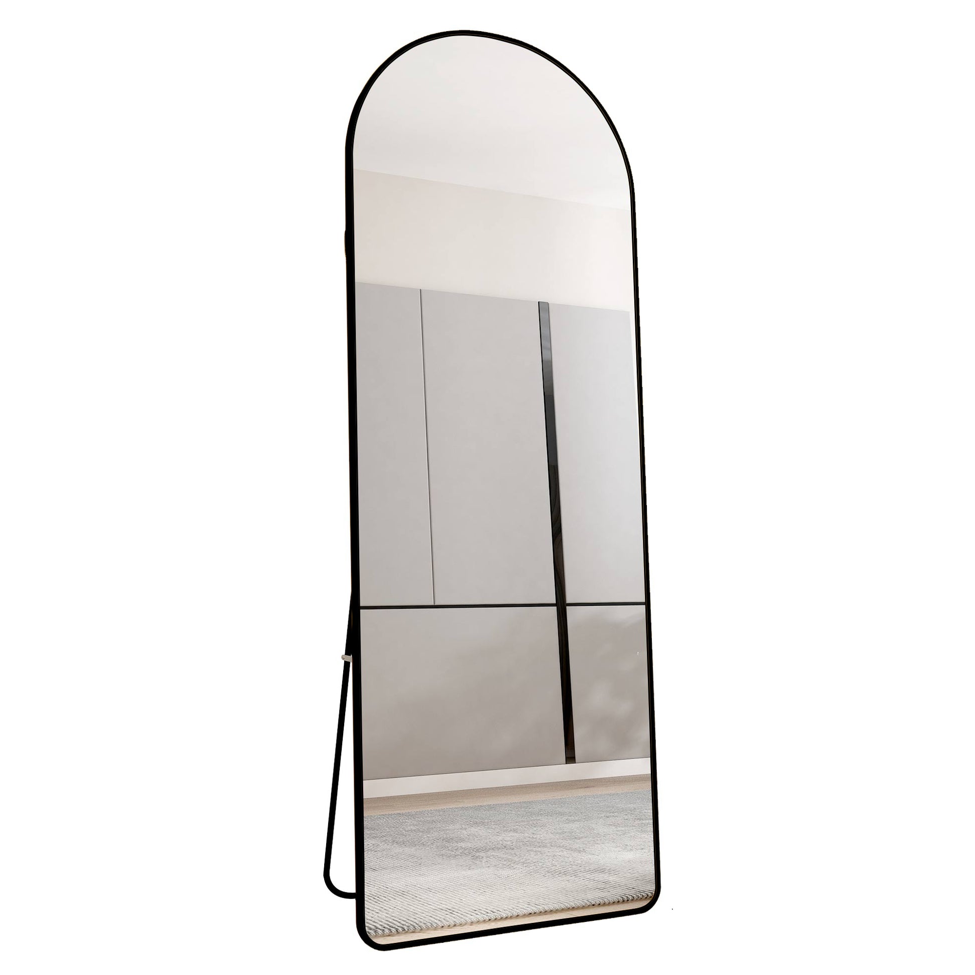 The 4St Generation Of Floor Mounted Full Length Mirrors. Aluminum Alloy Metal Frame Arched Wall Mirror, Bathroom Makeup Mirror, Bedroom Porch, Clothing Store, Wall Mounted. Black 65 "* 23"