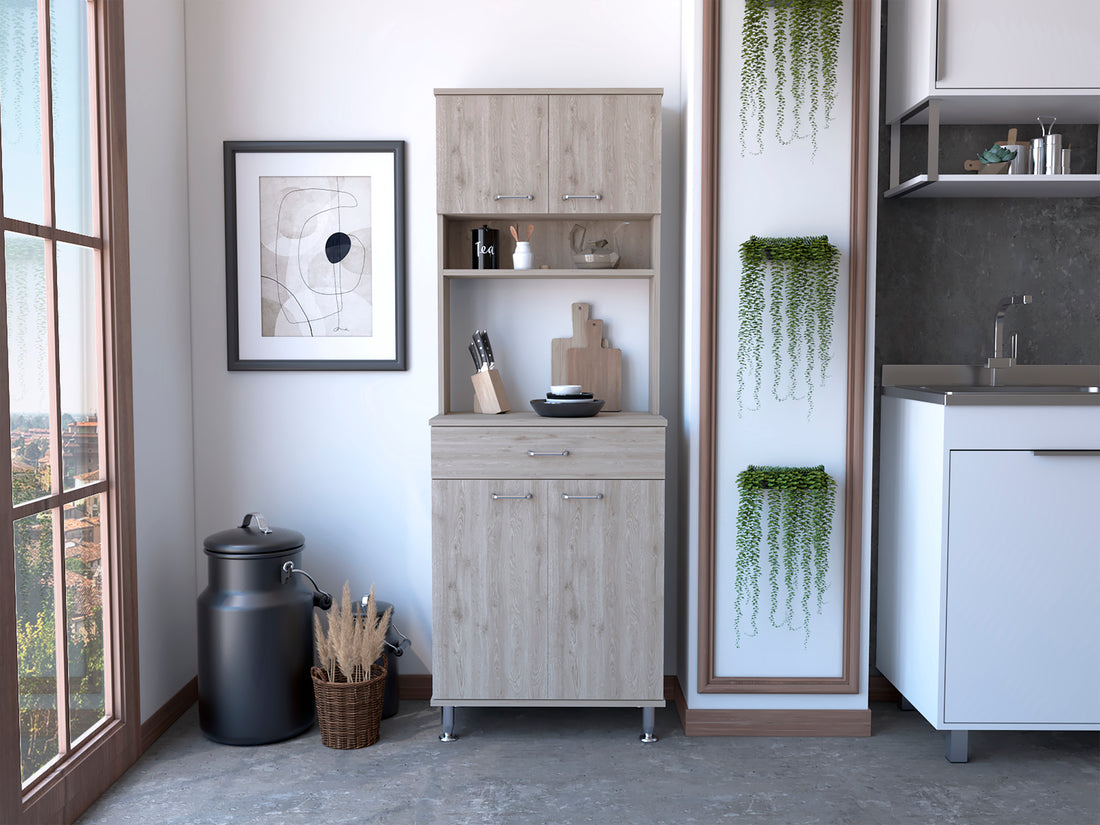 Santa Maria 1 Drawer 1 Shelf Area Pantry With Adjustable Metal Legs Light Grey Light Gray Particle Board