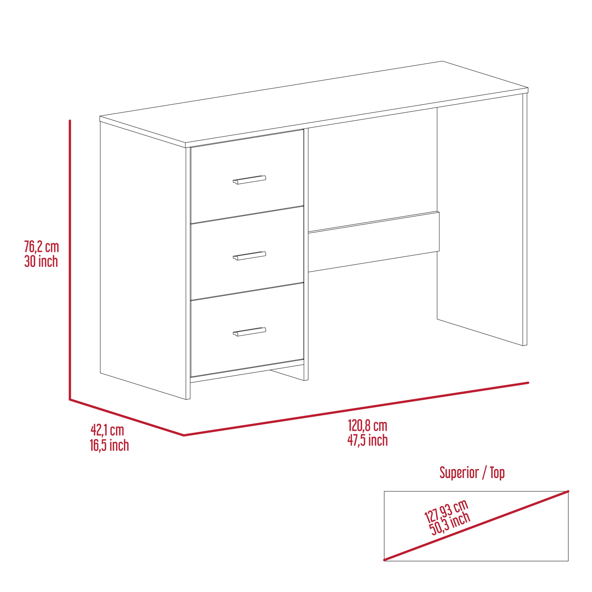 Ventura 3 Drawer Writing Desk Black Wengue Black Particle Board