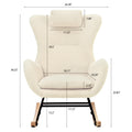 Rocking Chair Nursery, Teddy Upholstered Rocker Glider Chair With High Backrest, Adjustable Headrest & Pocket, Comfy Glider Chair For Nursery, Bedroom, Living Room, Offices, Rubber Wood, Beige Beige Polyester