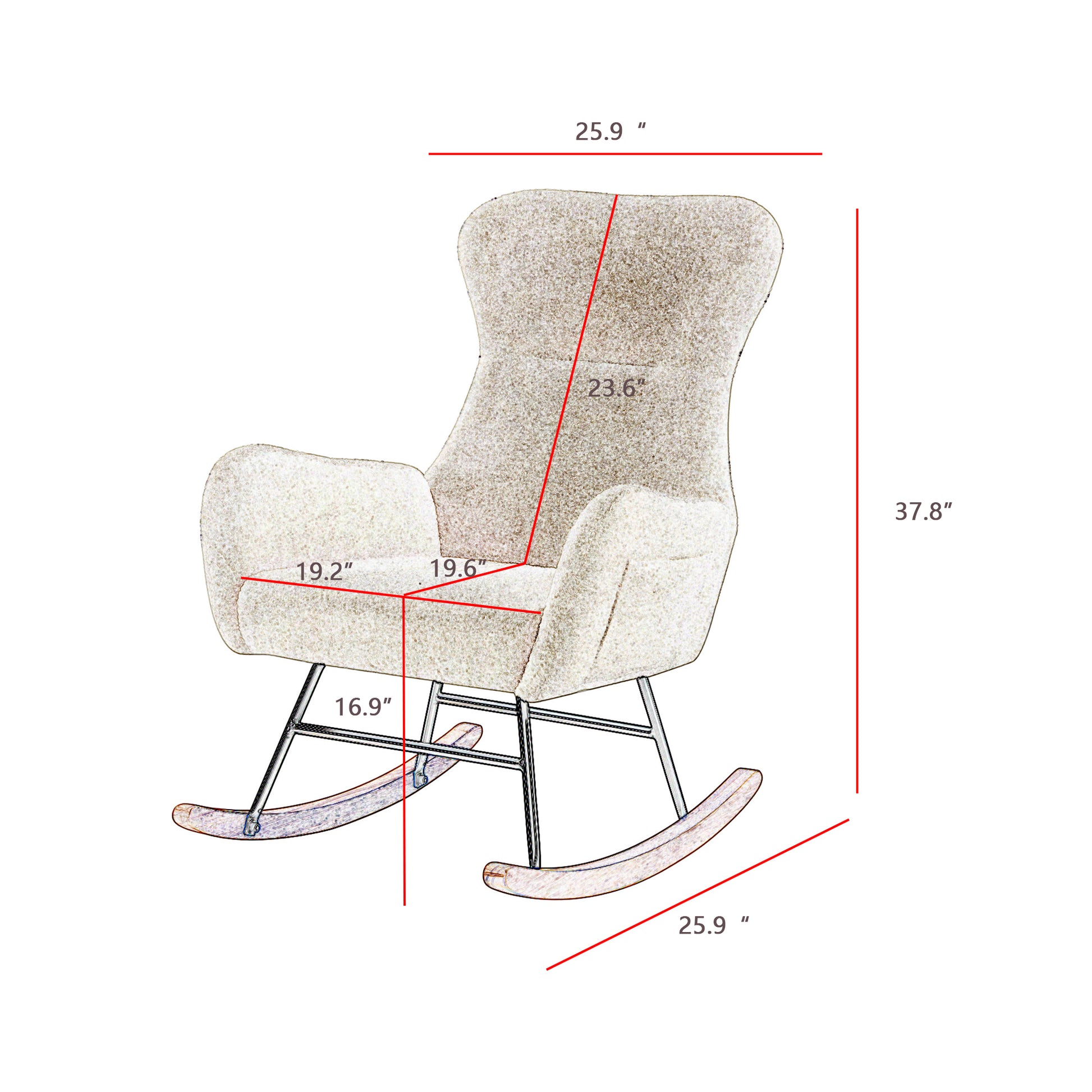 Grey Teddy Fabric Rocking Chair Grey Foam Metal