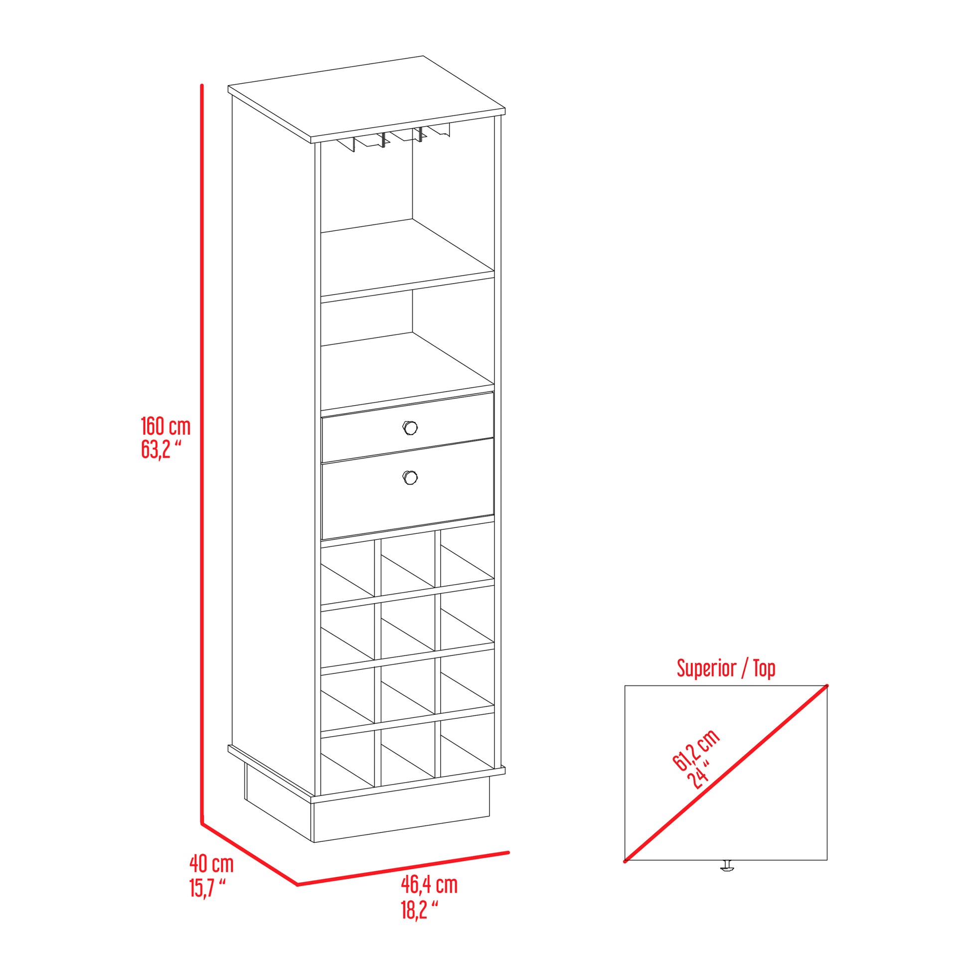 Black Wengue 12 Bottle 2 Drawer 1 Shelf Bar Cabinet Black Particle Board