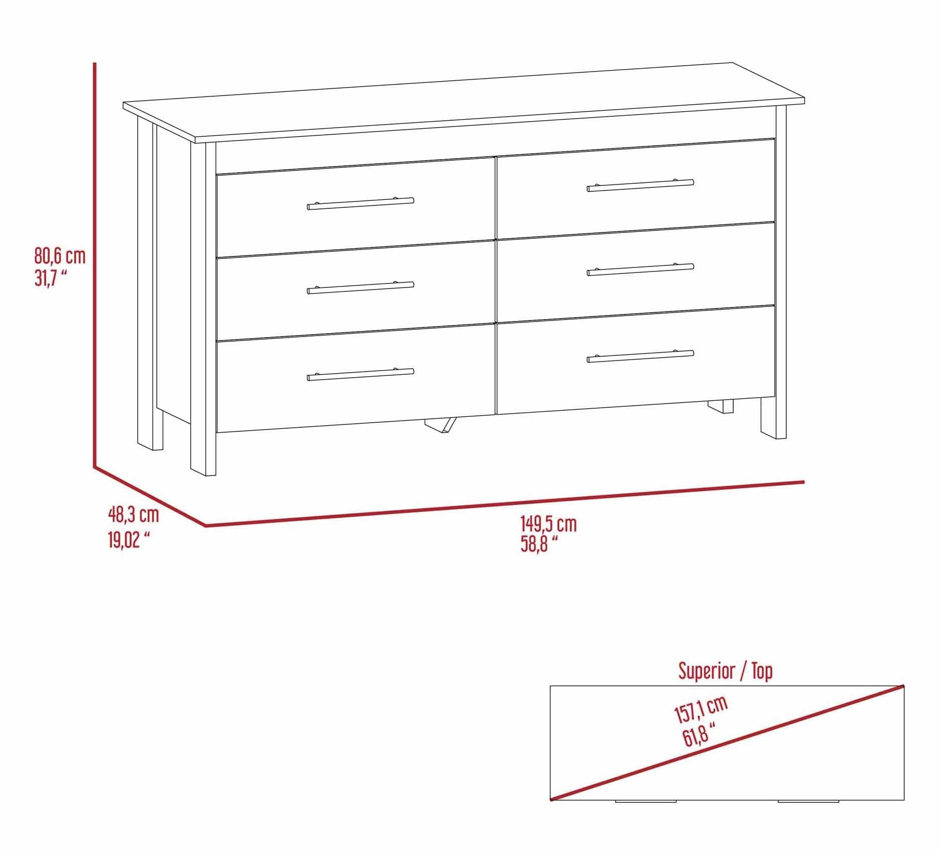 Southington 6 Drawer Rectangle Dresser White White Particle Board