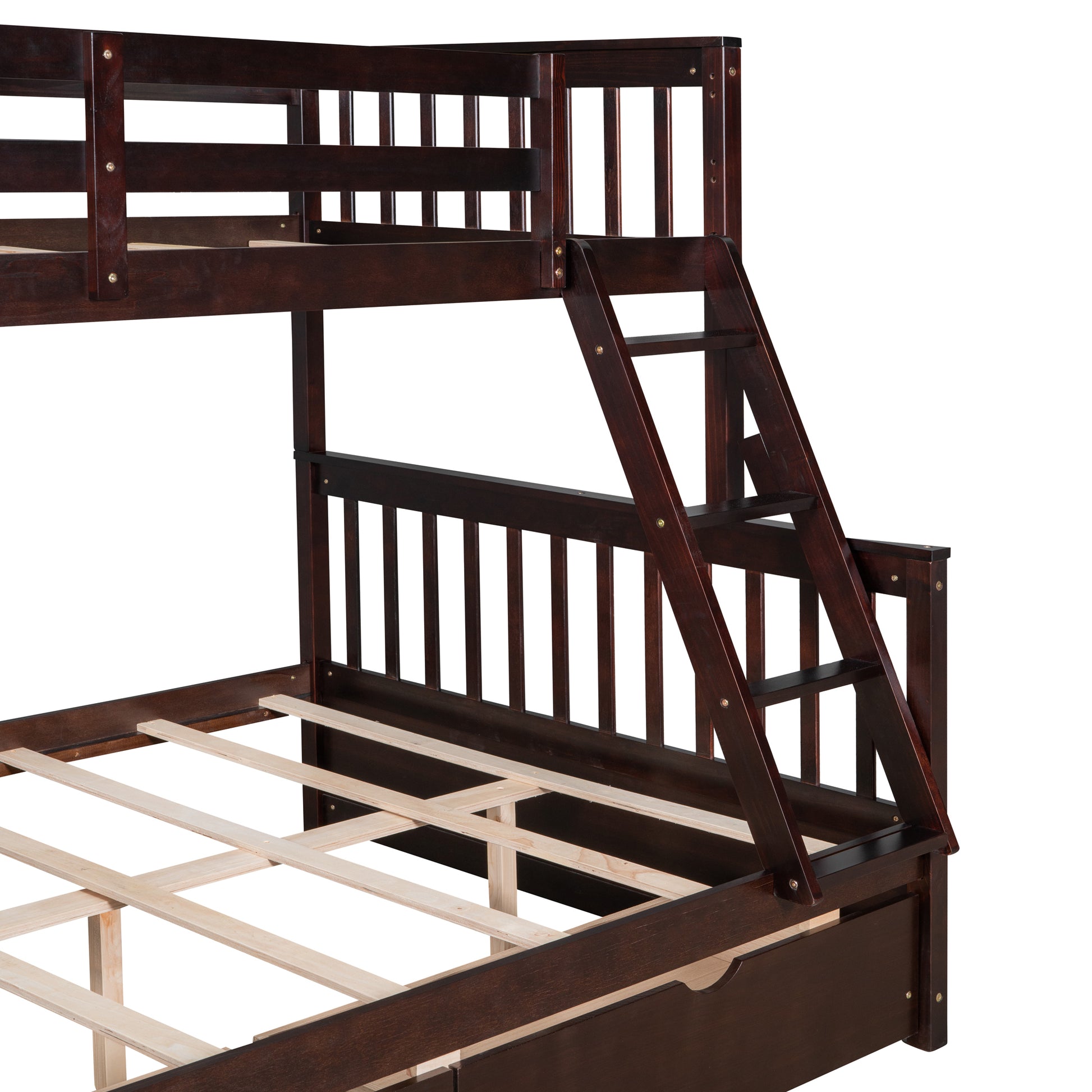 Twin Over Full Bunk Bed With Ladders And Two Storage Drawers Espresso Old Sku:Lt000165Aap Twin Espresso Solid Wood