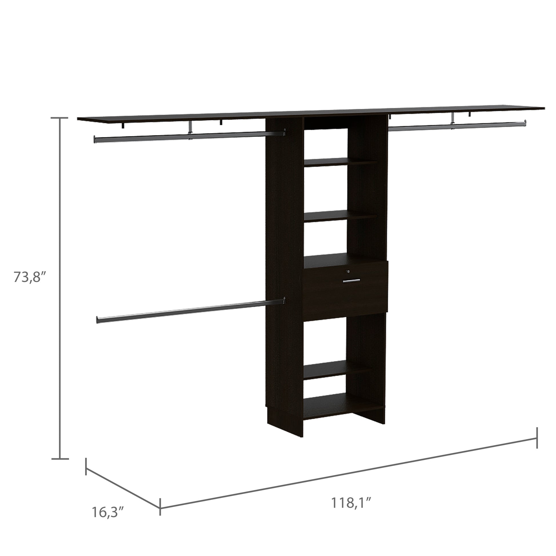 Bergen 1 Drawer 4 Shelf Closet System Dark Walnut Black Particle Board