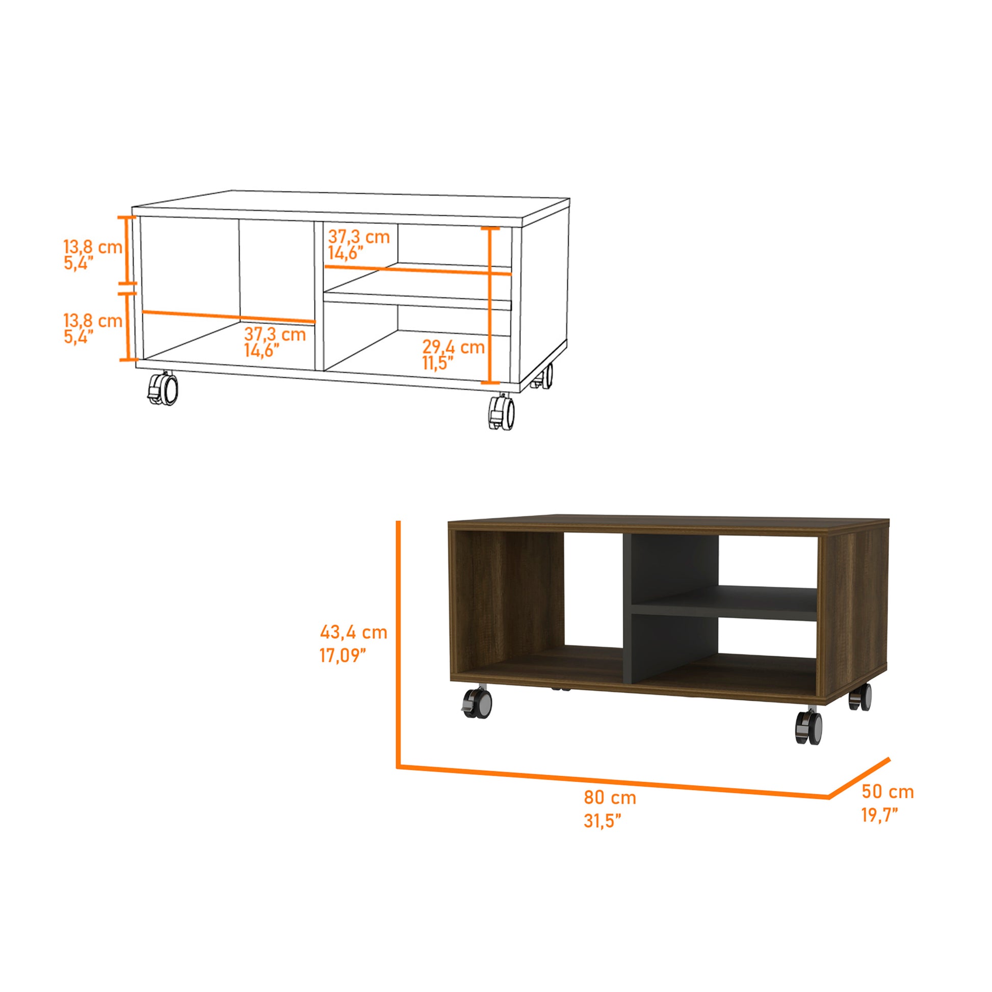 Willow 3 Shelf Rectangle Coffee Table Walnut And Black Brown Primary Living Space Contemporary Shelves Rectangular Particle Board