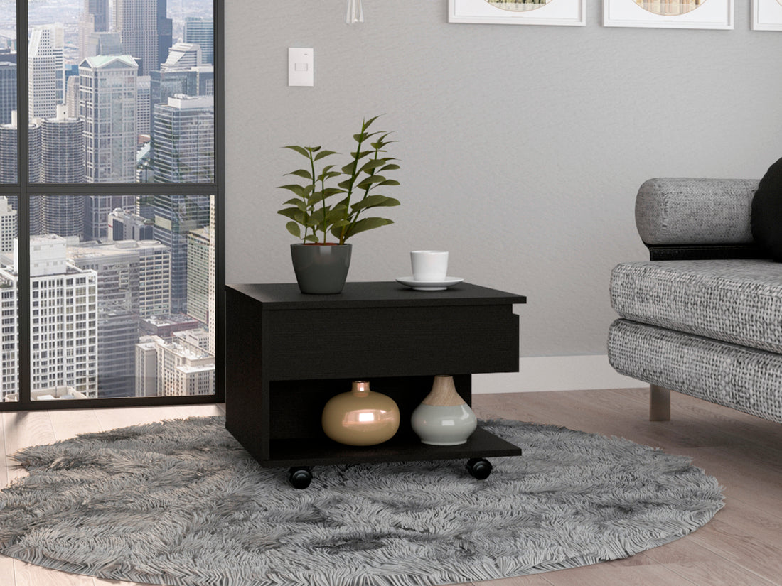 Black Wengue 1 Drawer 1 Shelf Lift Top Coffee Table Black Particle Board