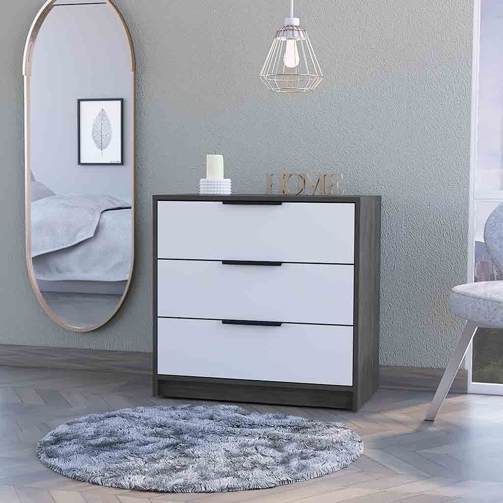 Smokey Oak And White 3 Drawer Dresser White Particle Board