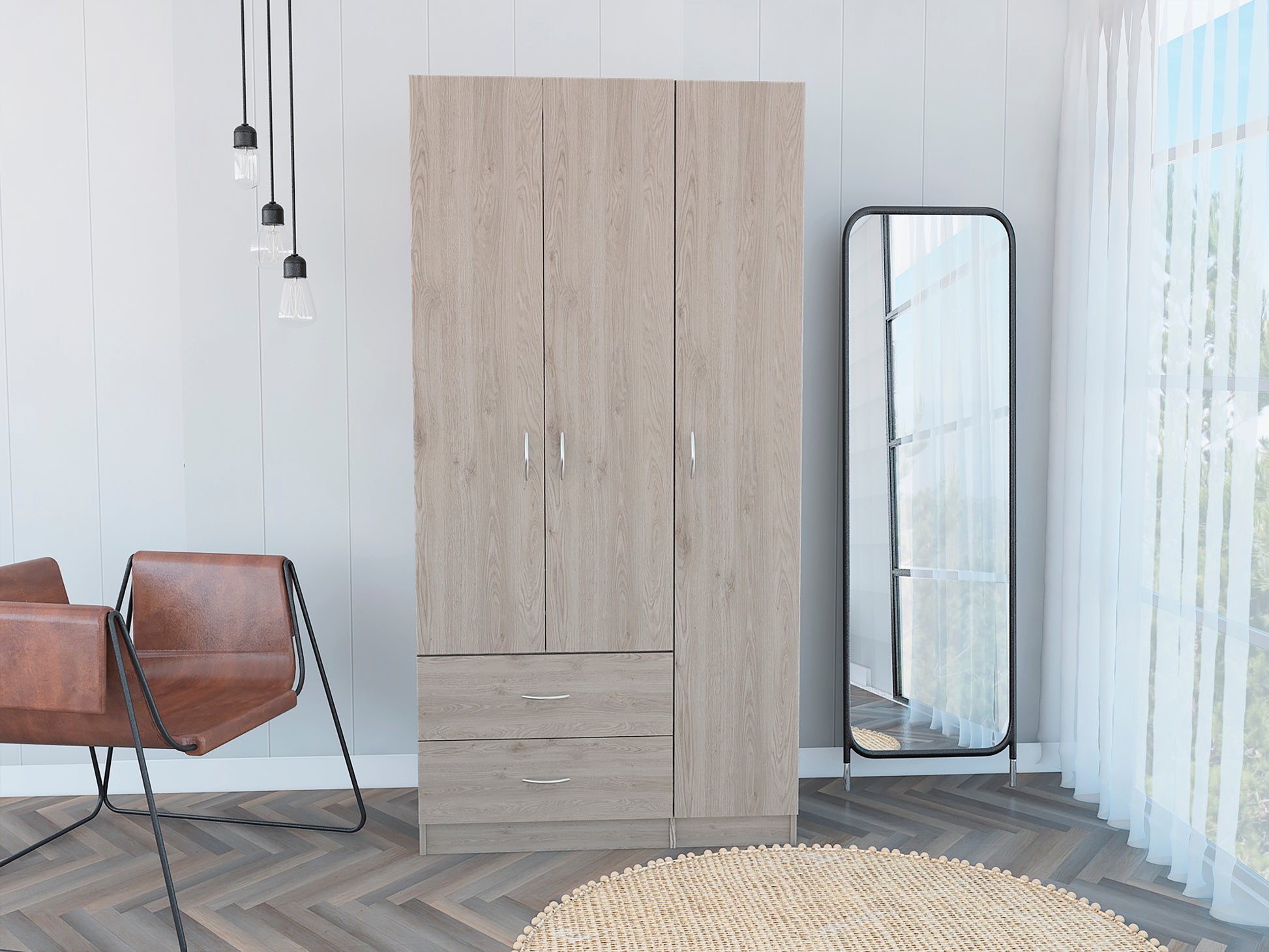 Rowaton 2 Drawer 3 Door Armoire Light Gray Light Gray Particle Board