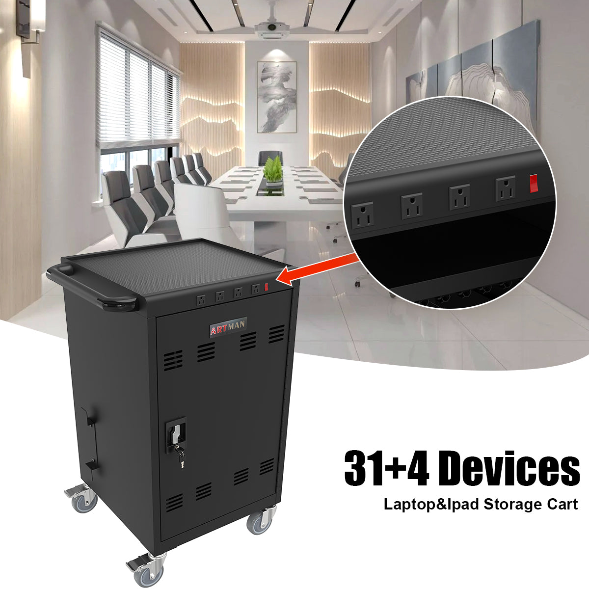 Mobile Charging Cart And Cabinet For Tablets Laptops 35 Device B30Plus Matt Black Steel Metal