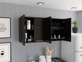 Stockton Rectangle Four Swing Doors Wall Cabinet Black Wengue Black Particle Board