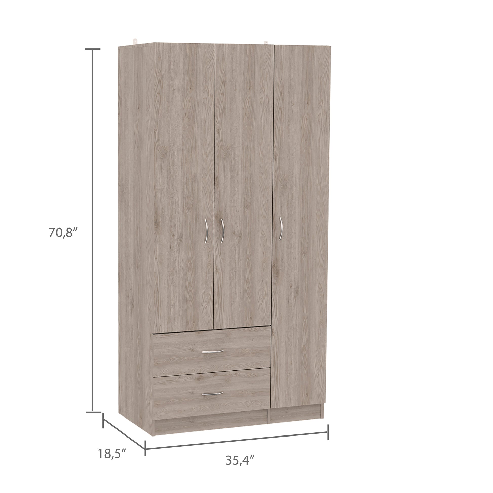 Rowaton 2 Drawer 3 Door Armoire Light Gray Light Gray Particle Board